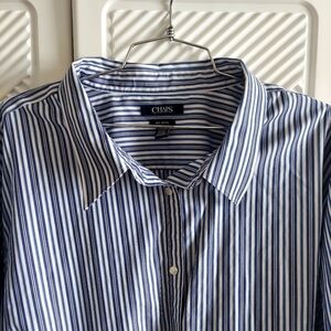 Chaps Men's 3X Cotton Striped Blue Dress Button Up Shirt Long Sleeve